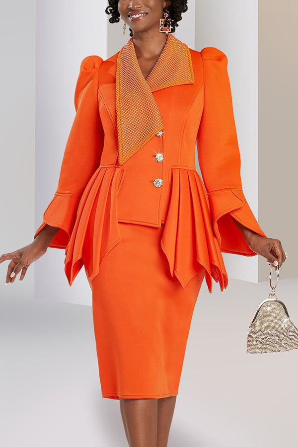 Elegant Pleated Irregular Hem Skirt Suit