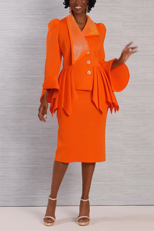 Elegant Pleated Irregular Hem Skirt Suit