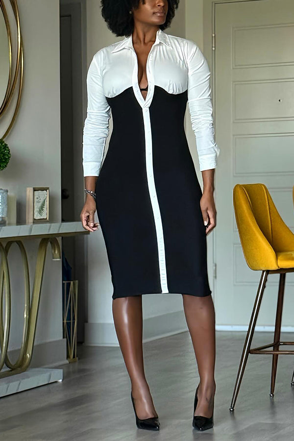 Fashionable Colorblock Shirt Bodycon Dress