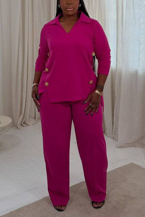 Fashionable High-Low Top & Wide-Leg Pants