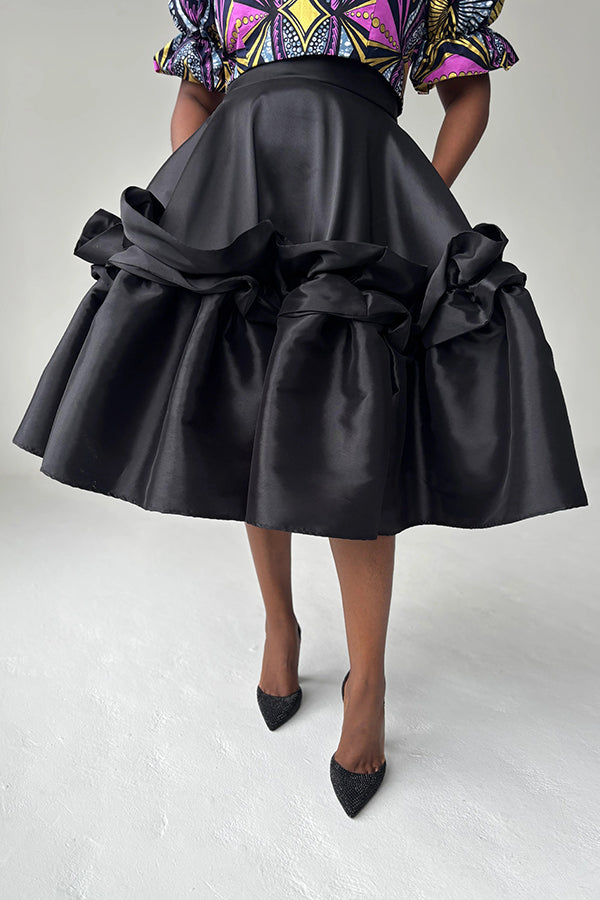 Elegant Balloon-Sleeved Cropped Top & Ruffled Skirt