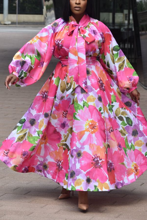 Elegant Floral Bow Skirt Suit
