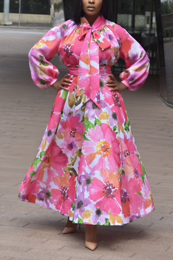 Elegant Floral Bow Skirt Suit