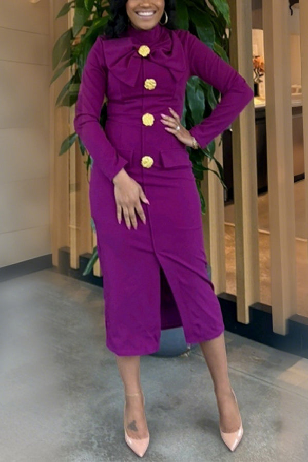 Elegant Bow Slit Bodycon Dress