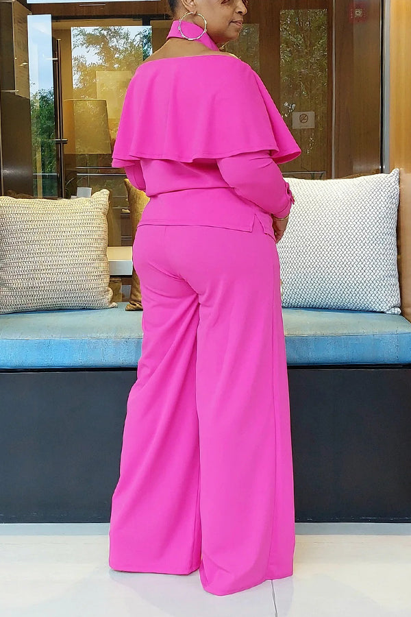 Elegant Off-Shoulder Ruffled Top & Wide-Lg Pants