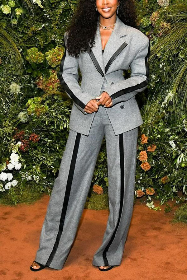 Stylish Leather Colorblock Blazer Set