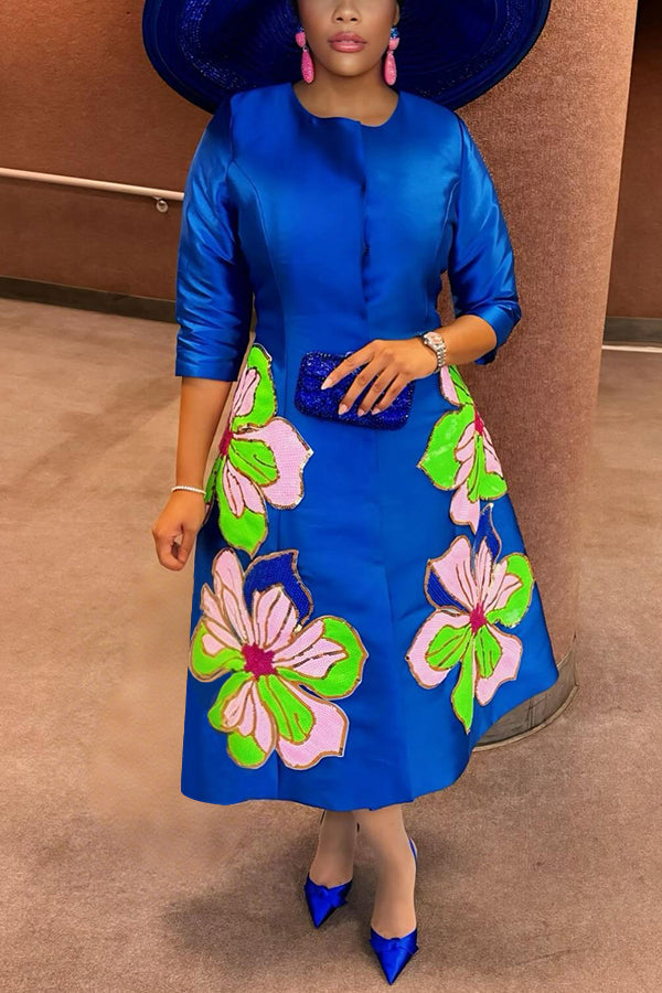Elegant Flower Sequined Satin Dress
