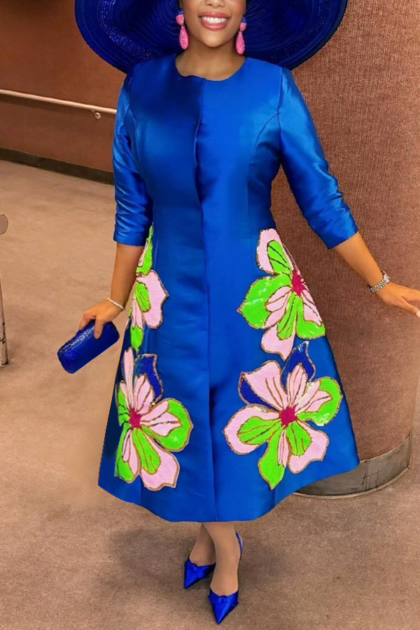 Elegant Flower Sequined Satin Dress