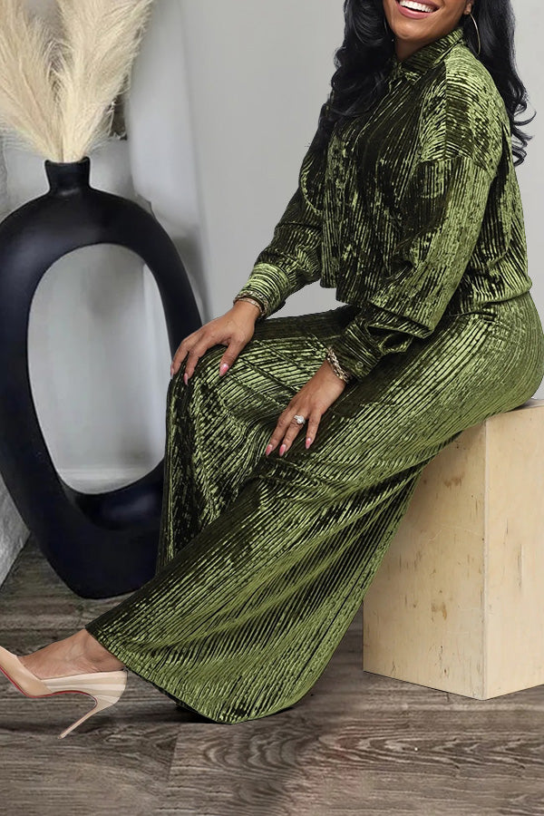 Fashionable Pleated Velvet Suit
