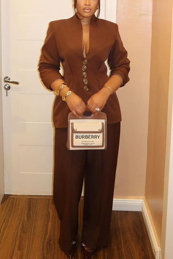 Fashionable Pleated Button-Down Suit
