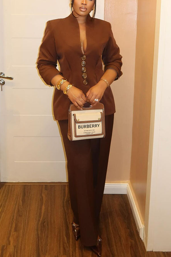 Fashionable Pleated Button-Down Suit