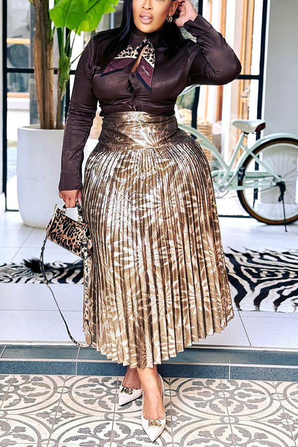 Elegant Long-Sleeved Shirt & Pleated Skirt