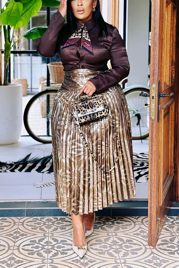 Elegant Long-Sleeved Shirt & Pleated Skirt