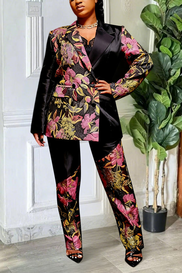 Elegant Jacquard Patchwork Blazer Set