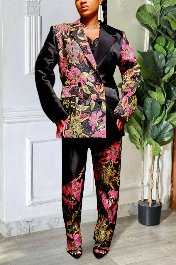 Elegant Jacquard Patchwork Blazer Set