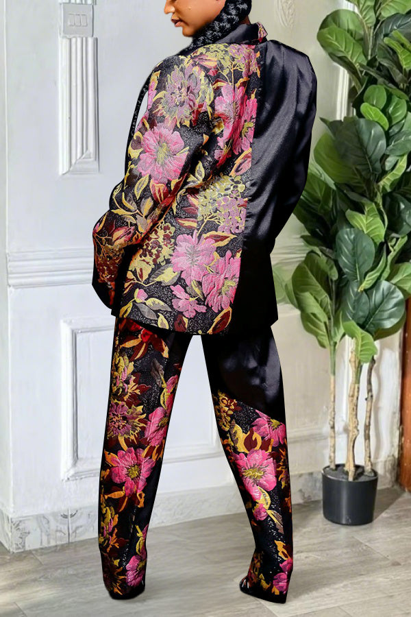 Elegant Jacquard Patchwork Blazer Set