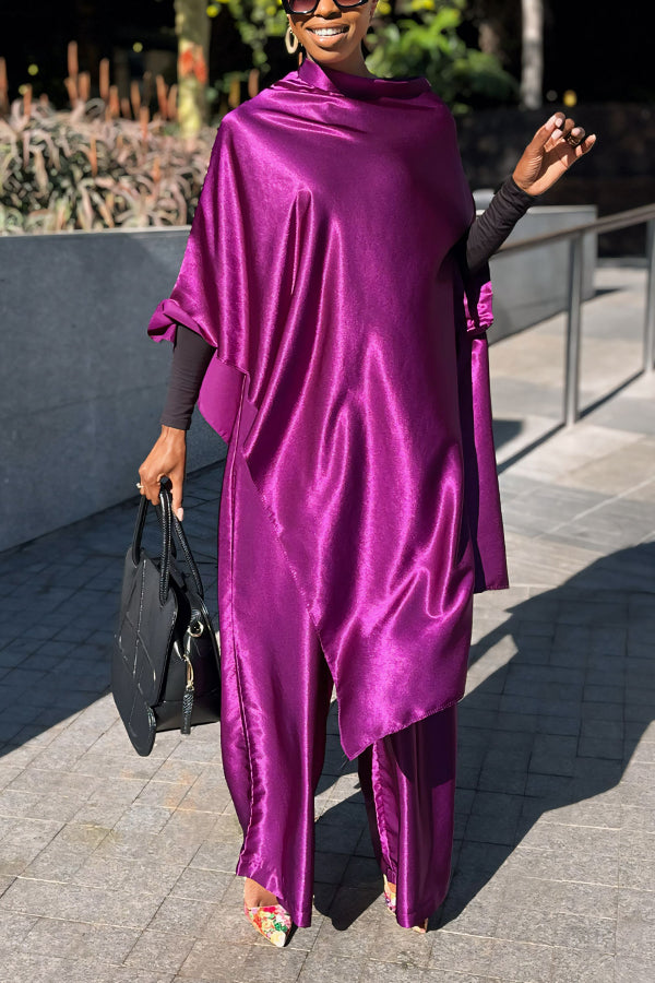 Fashion Irregular Satin Pants Suit