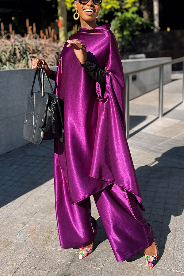 Fashion Irregular Satin Pants Suit