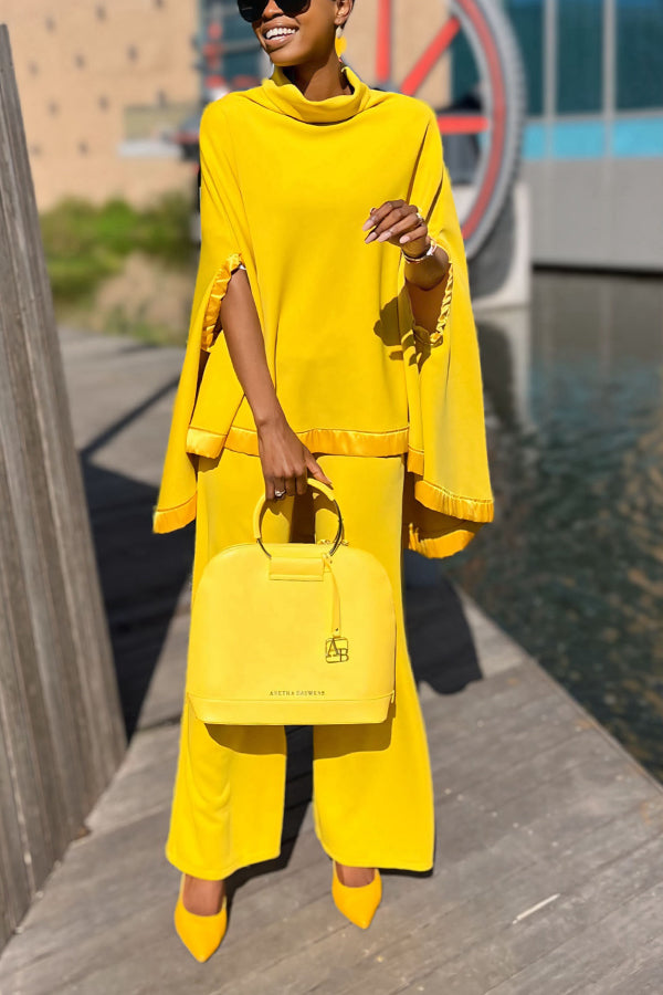 Stylish Poncho & Straight-Leg Pants