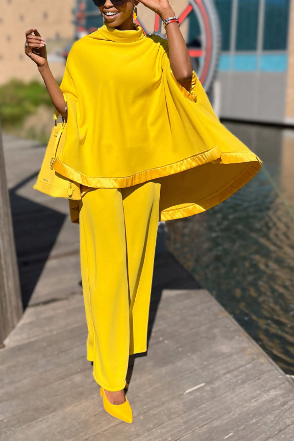 Stylish Poncho & Straight-Leg Pants