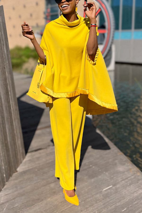 Stylish Poncho & Straight-Leg Pants