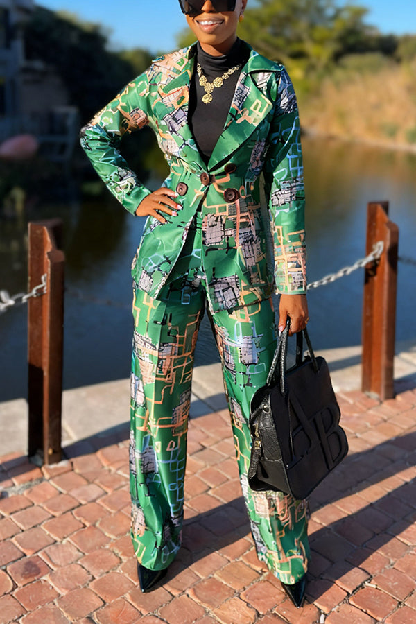 Fashionable Abstract Print Blazer Set