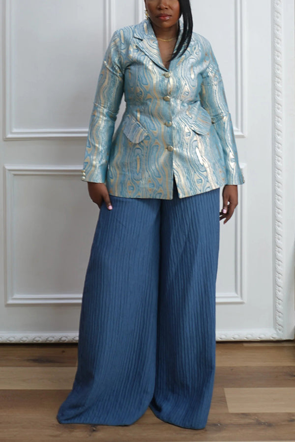 Stylish Blazer & Pleated Wide-Leg Pants