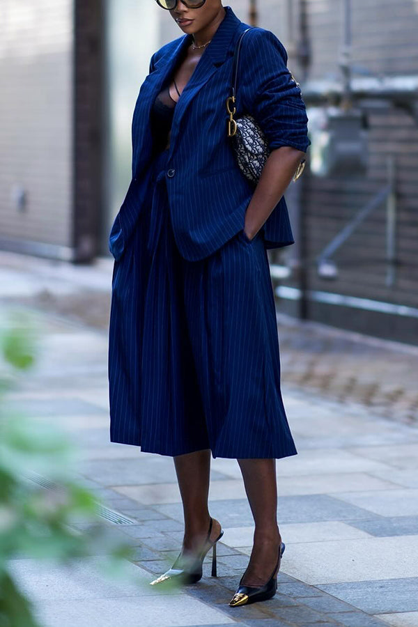 Stylish Striped Blazer & Skirt