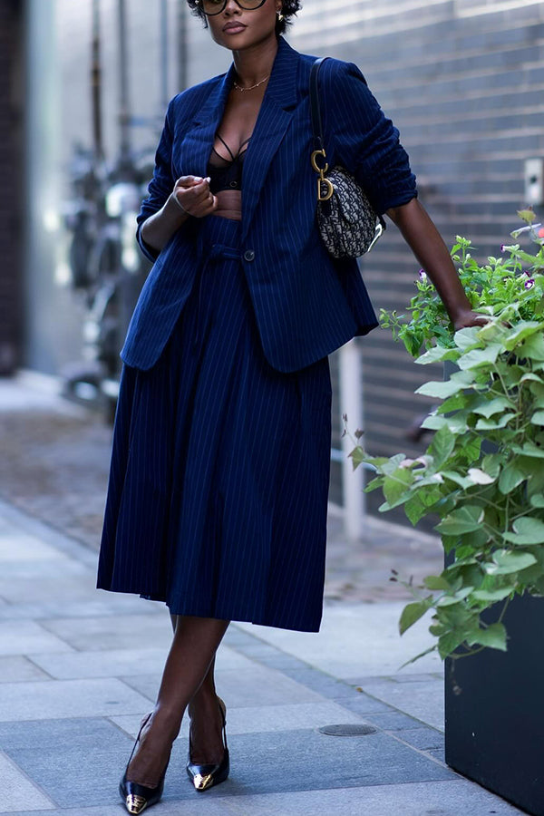 Stylish Striped Blazer & Skirt