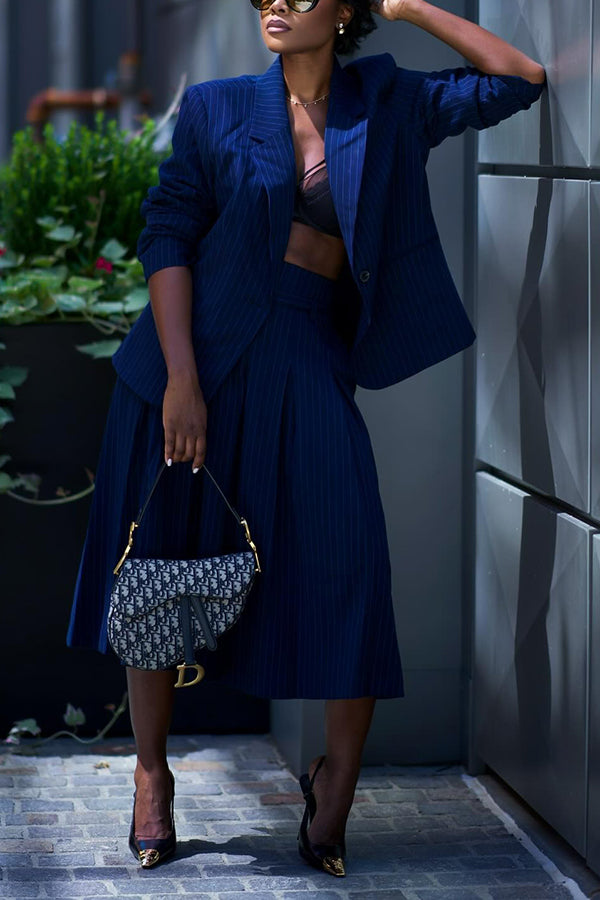 Stylish Striped Blazer & Skirt