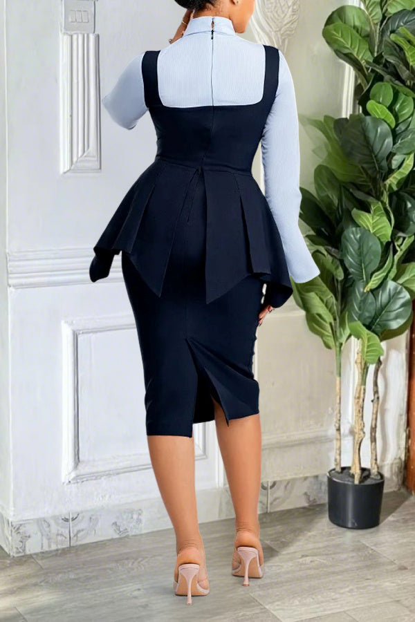 Elegant Irregular Hem Ruffled Shirt Dress