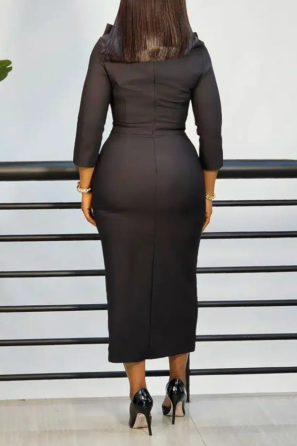 Elegant Bow Slit Bodycon Dress