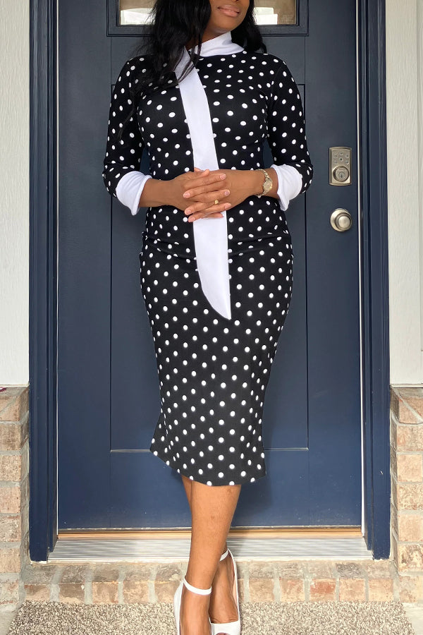 Elegant Contrasting Polka Dot Bodycon Dress