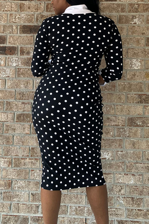 Elegant Contrasting Polka Dot Bodycon Dress