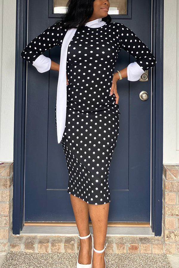 Elegant Contrasting Polka Dot Bodycon Dress