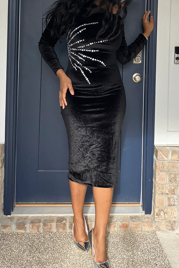 Elegant Rhinestone-Embellished Velvet Dress