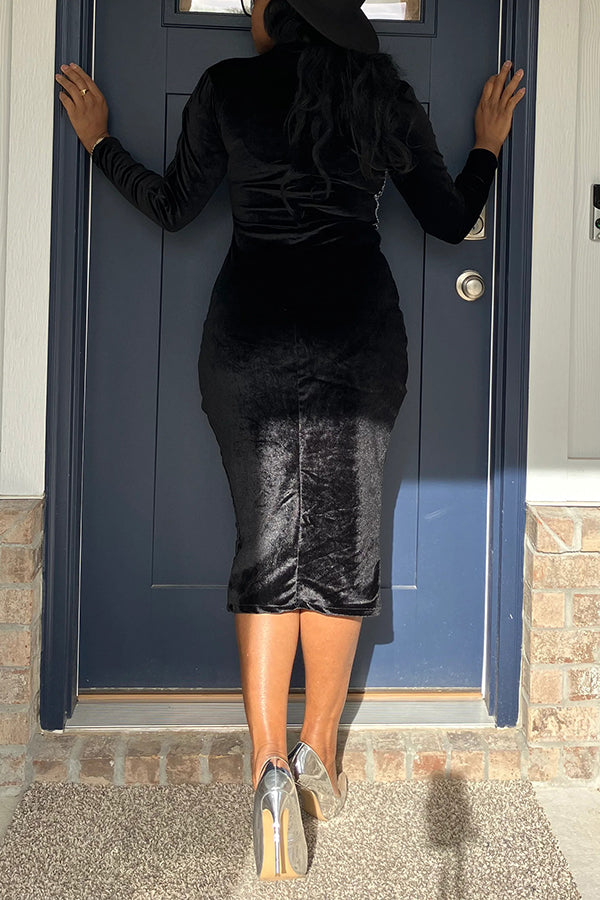 Elegant Rhinestone-Embellished Velvet Dress