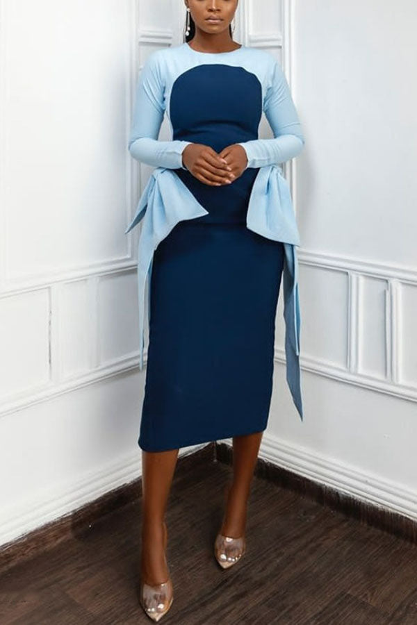 Elegant Colorblock Bows Bodycon Dress