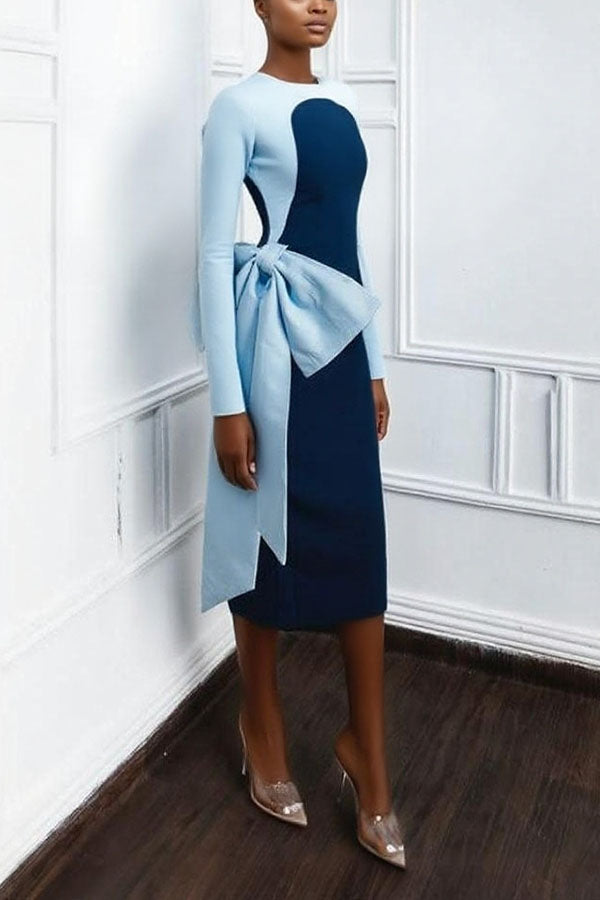 Elegant Colorblock Bows Bodycon Dress