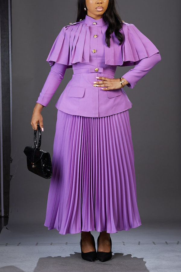Elegant Cape Jacket & Pleated Skirt