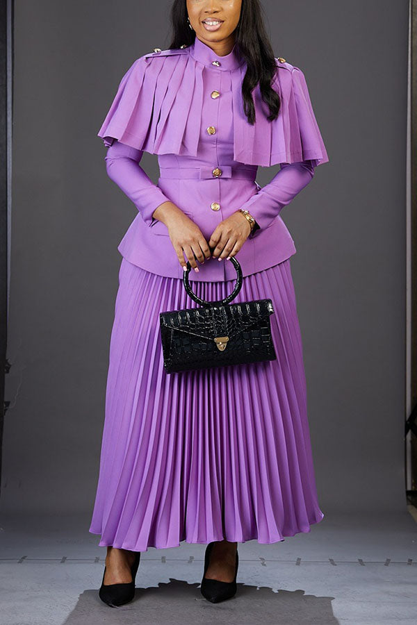 Elegant Cape Jacket & Pleated Skirt