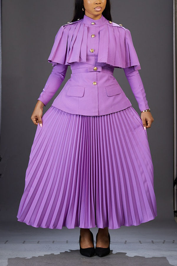Elegant Cape Jacket & Pleated Skirt