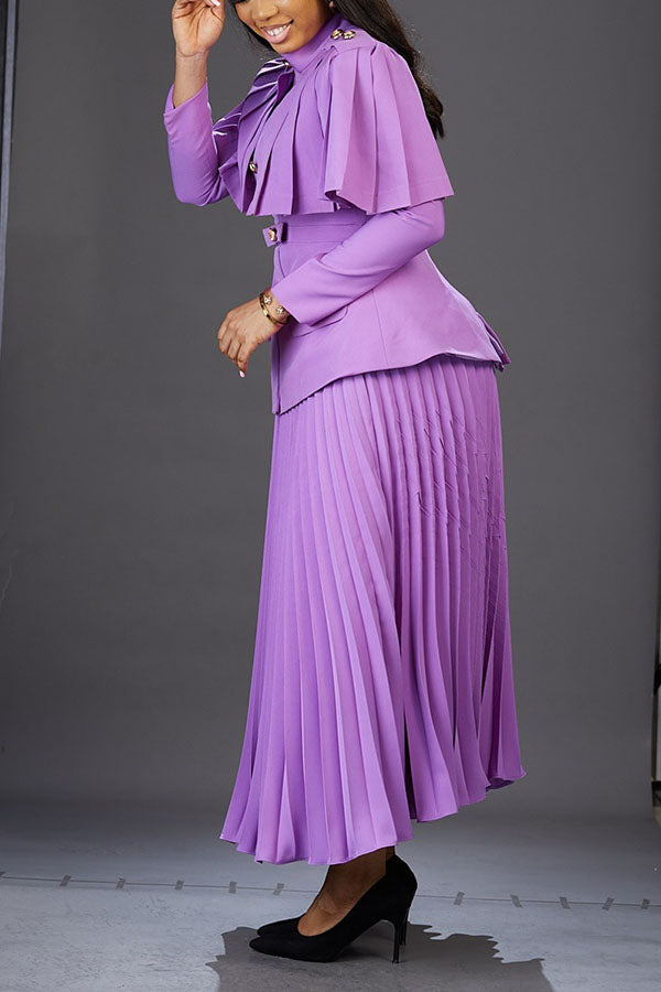Elegant Cape Jacket & Pleated Skirt