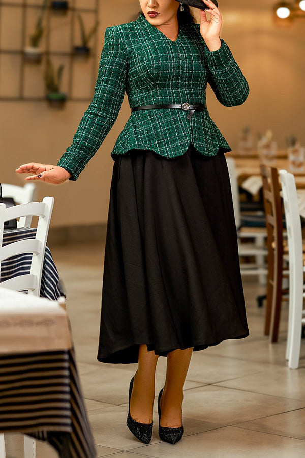 Elegant Tweed Top & High-Waisted Skirt