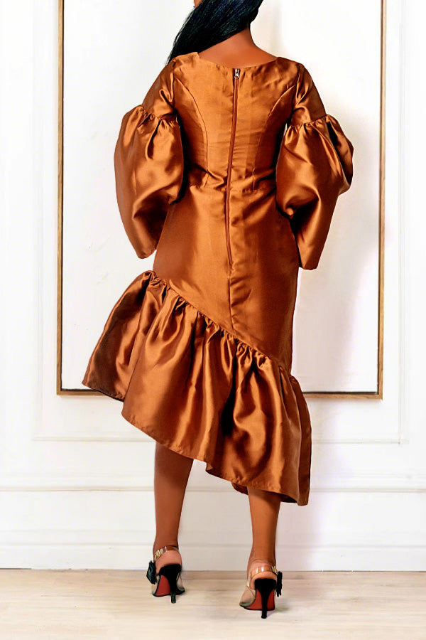 Elegant Slanted Hem Ruffle Dress