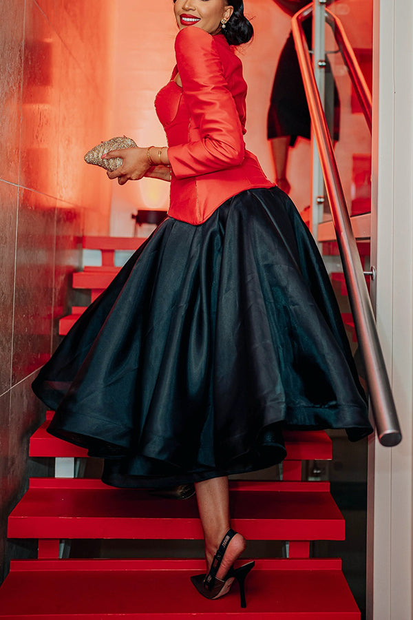 Fashion Colorblock Cutout Midi Dress