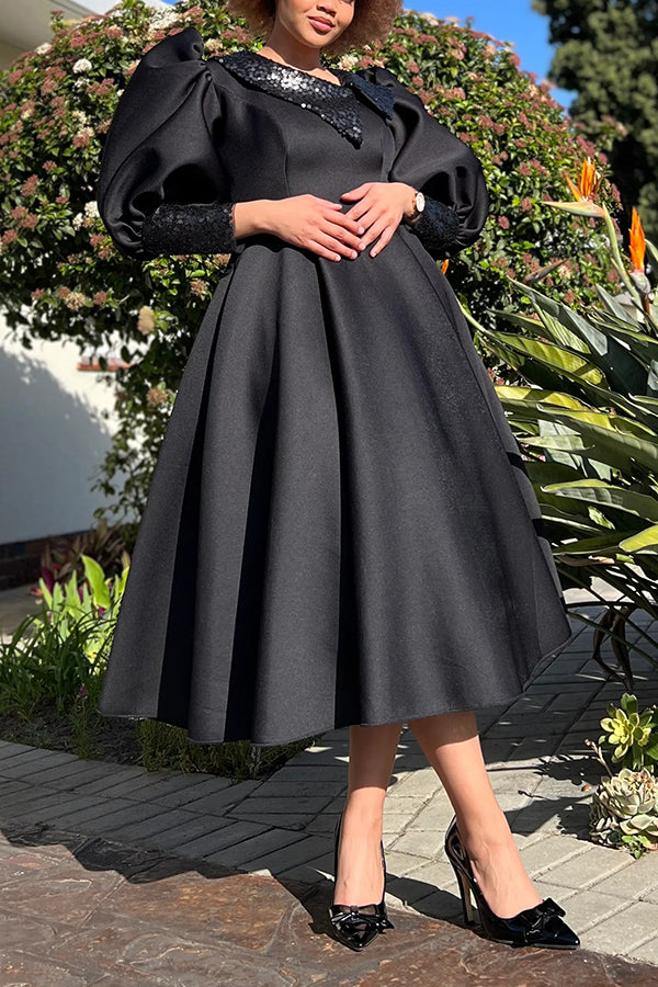 Exquisite Sequined Puff Sleeve Dress