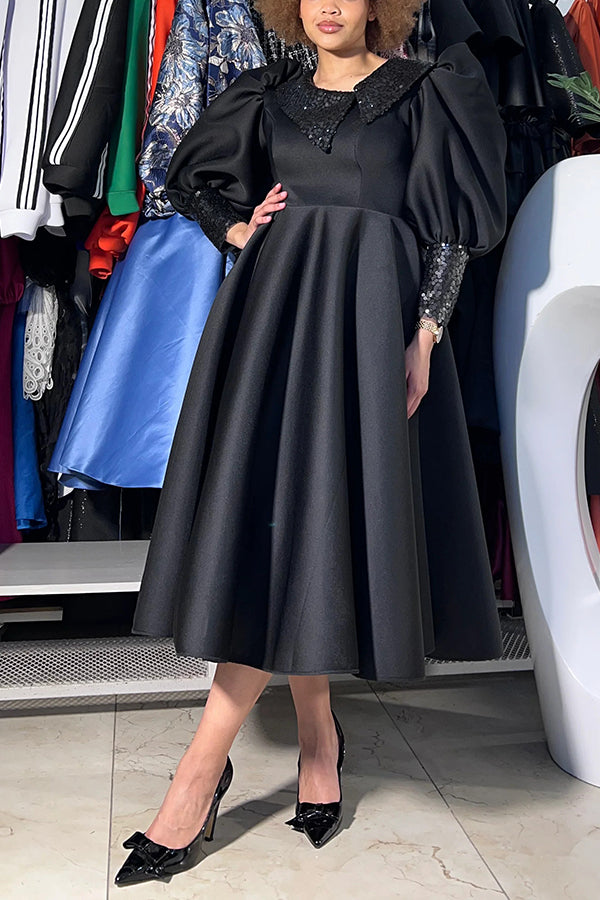 Exquisite Sequined Puff Sleeve Dress