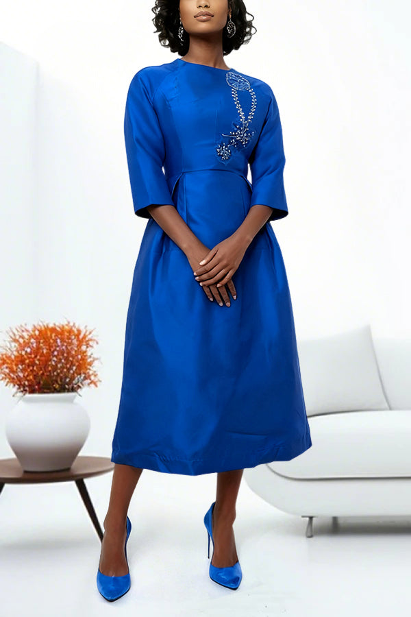 Elegant Rhinestone Radiance Raglan Sleeve Dress
