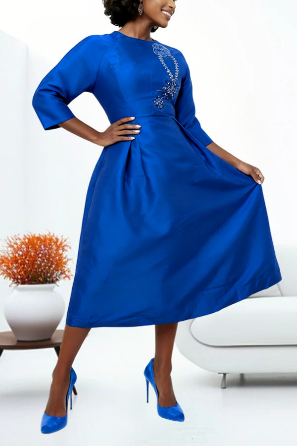 Elegant Rhinestone Radiance Raglan Sleeve Dress